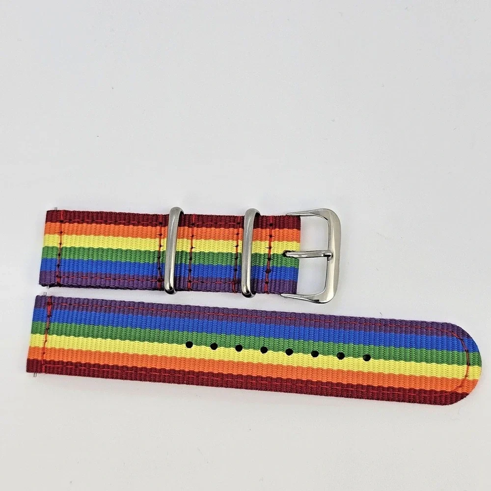 22MM Rainbow Multicolor Canvas Nylon Watch Bands Quick Release‎ Two-Piece Straps